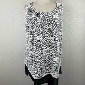 Shannon Ford Sleeveless White Lace Over Black Top Size 1X EUC